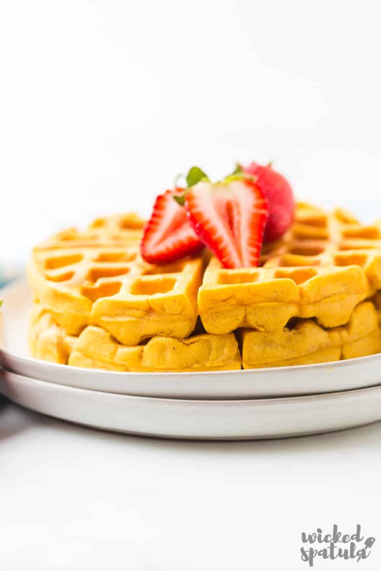 two sweet potato waffles on a plate