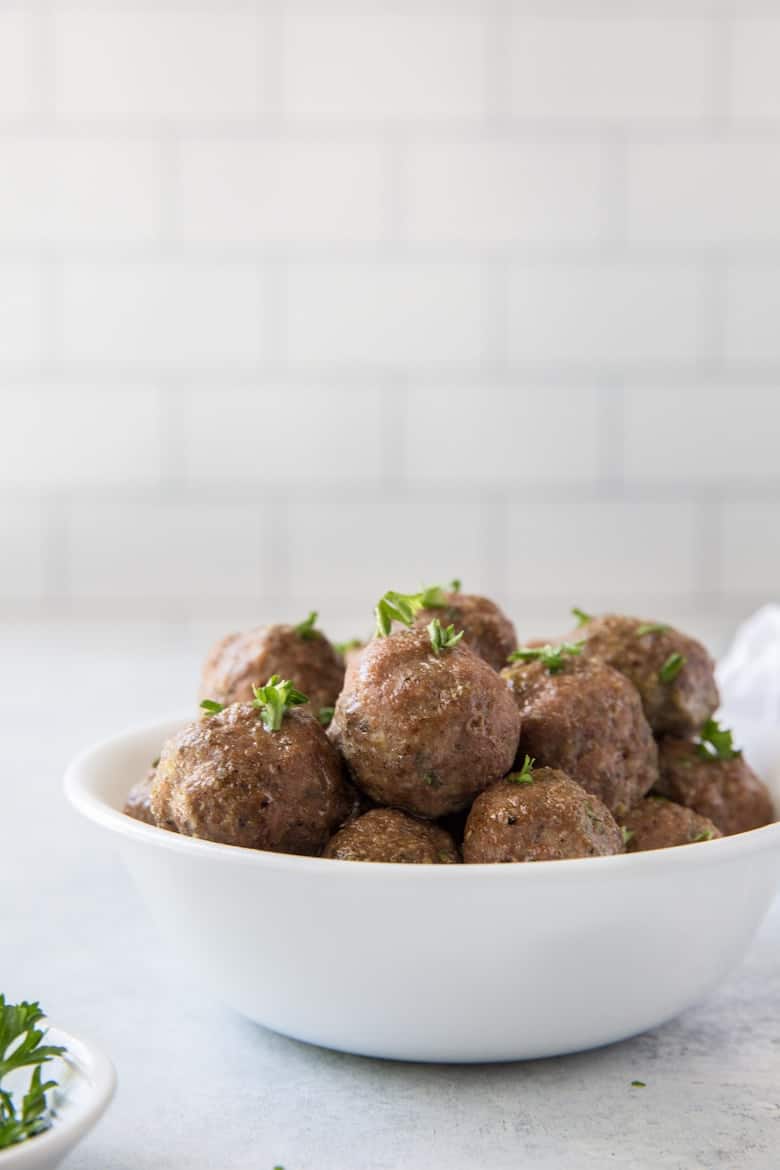 bowl of keto turkey meatballs