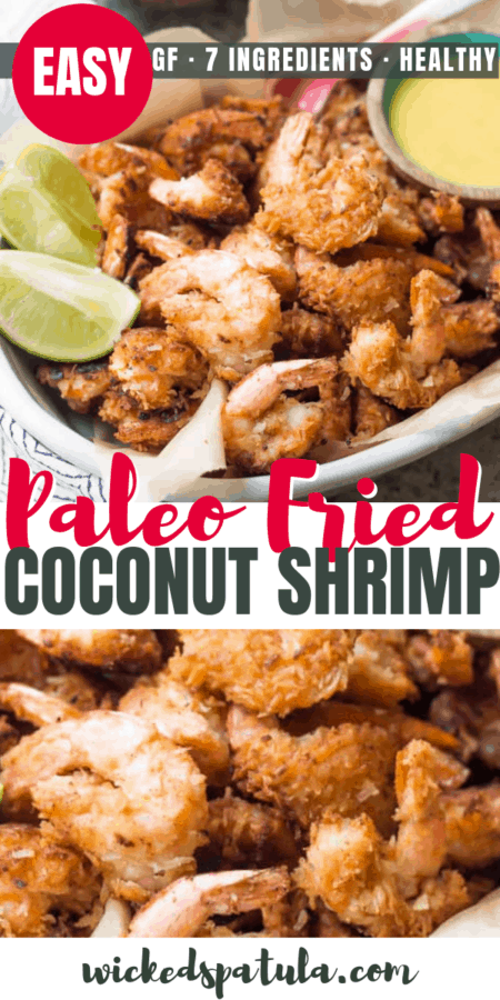 Healthy Paleo Fried Coconut Shrimp Recipe - Pinterest image