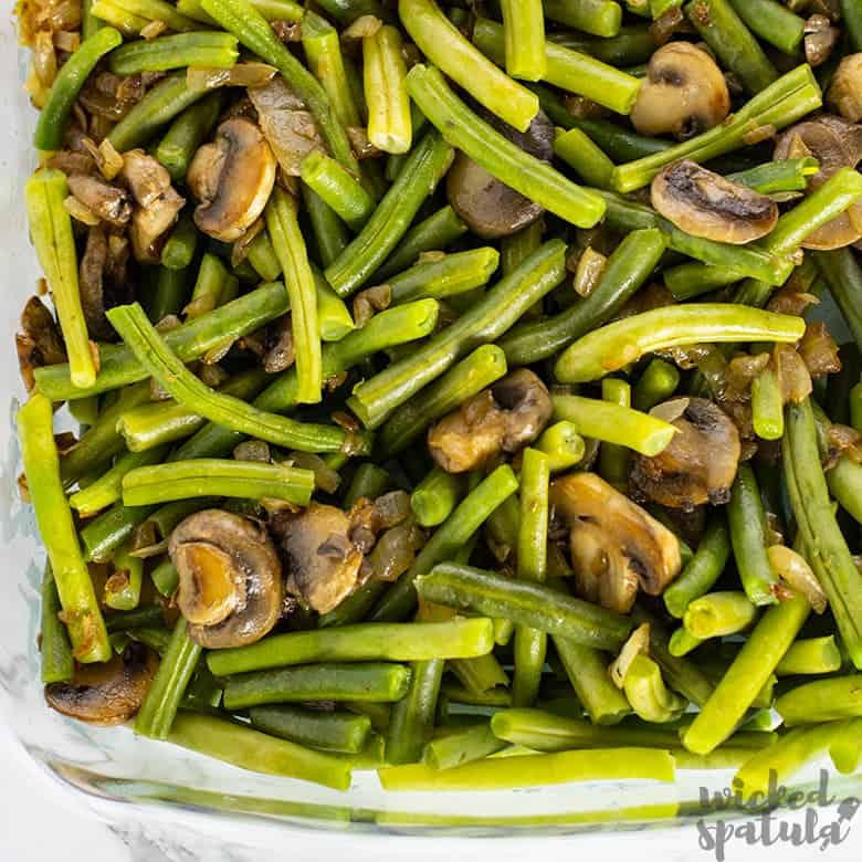 gluten-free green bean casserole in baking dish