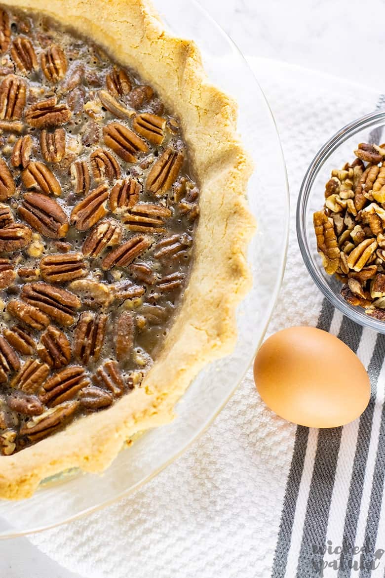 baked healthy pecan pie with an egg