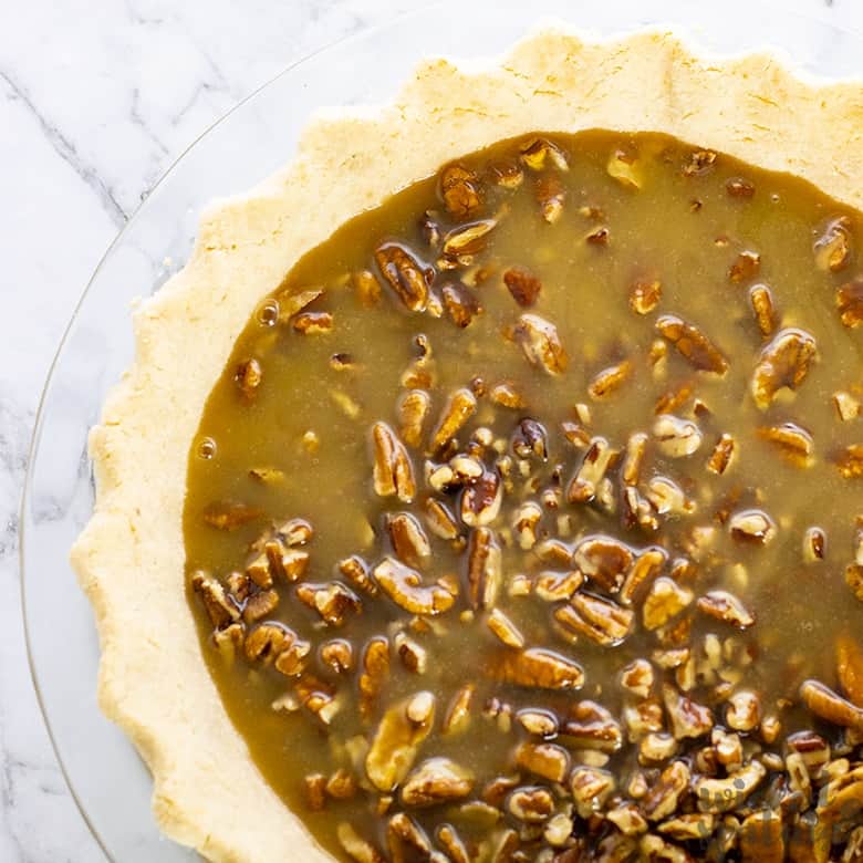 gluten-free pecan pie with caramel filling