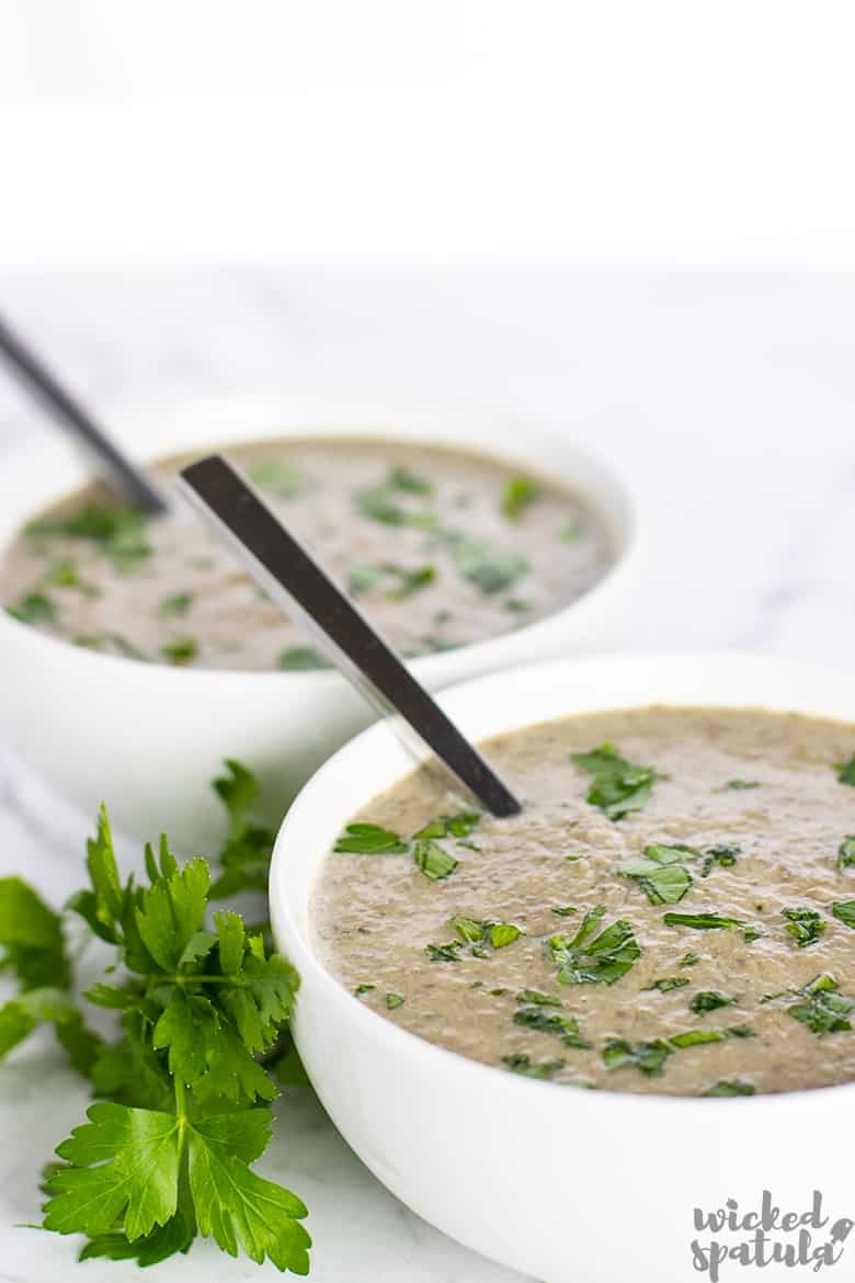 two bowls of dairy-free mushroom soup