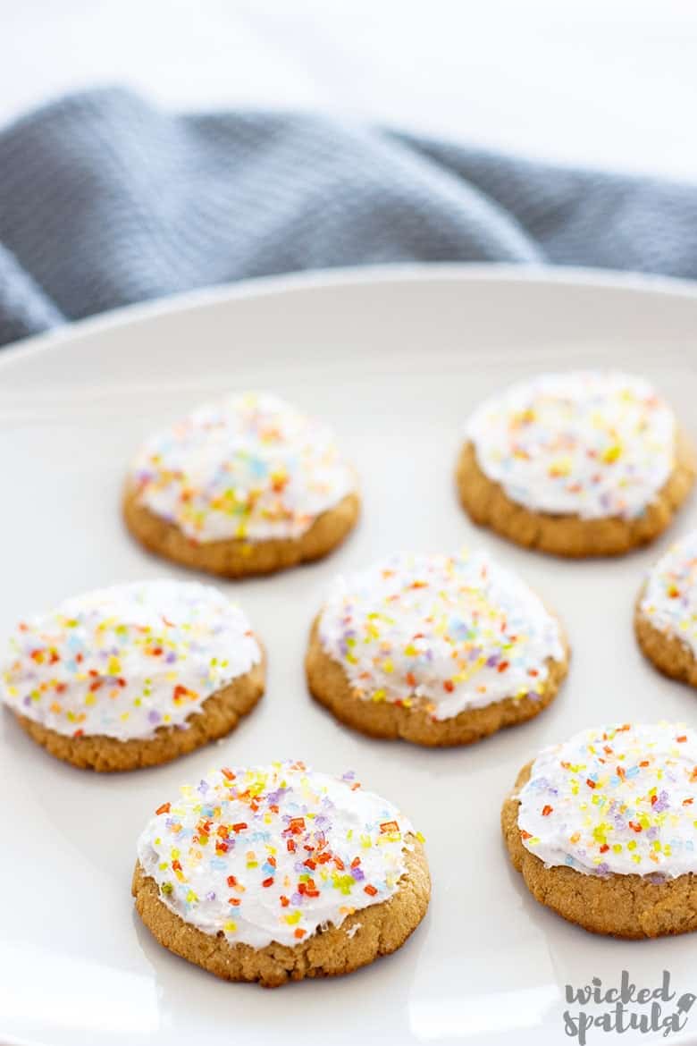 plate of paleo sugar cookies with sprinkles