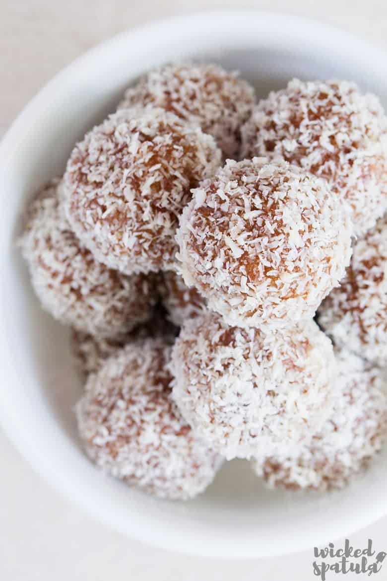 vegan no bake energy balls in a bowl