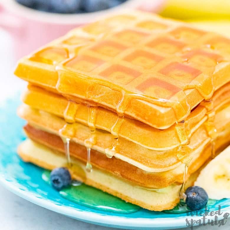 stack of paleo waffles with syrup