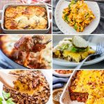 Collage photo featuring various keto casserole recipe photos from the content.