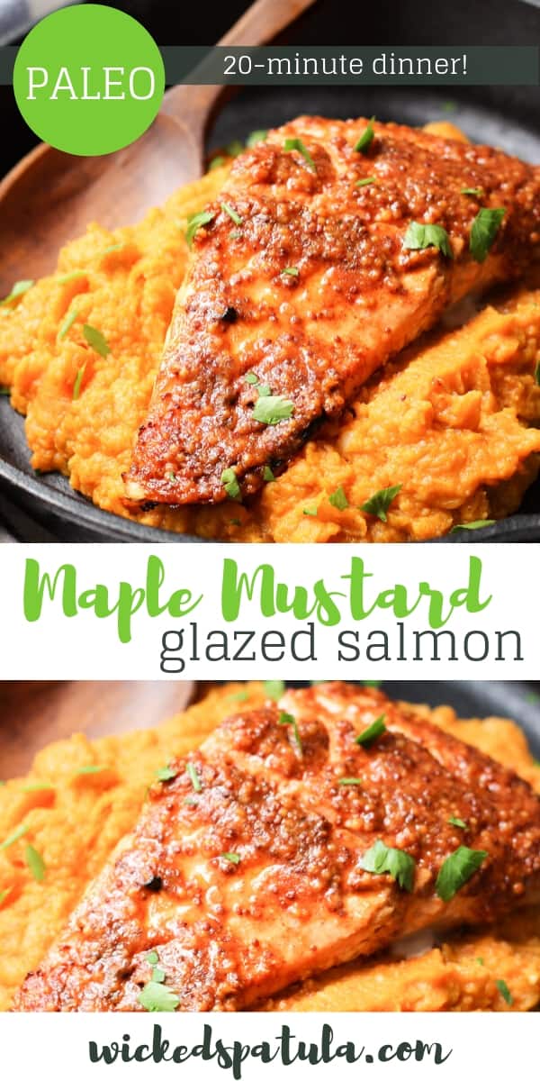 Maple Mustard Glazed Salmon with Sweet Potato Mash - Pinterest image
