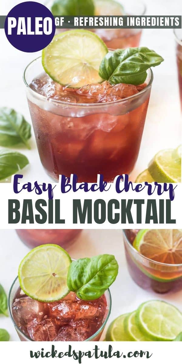 Black Cherry Basil Mocktail - Pinterest image