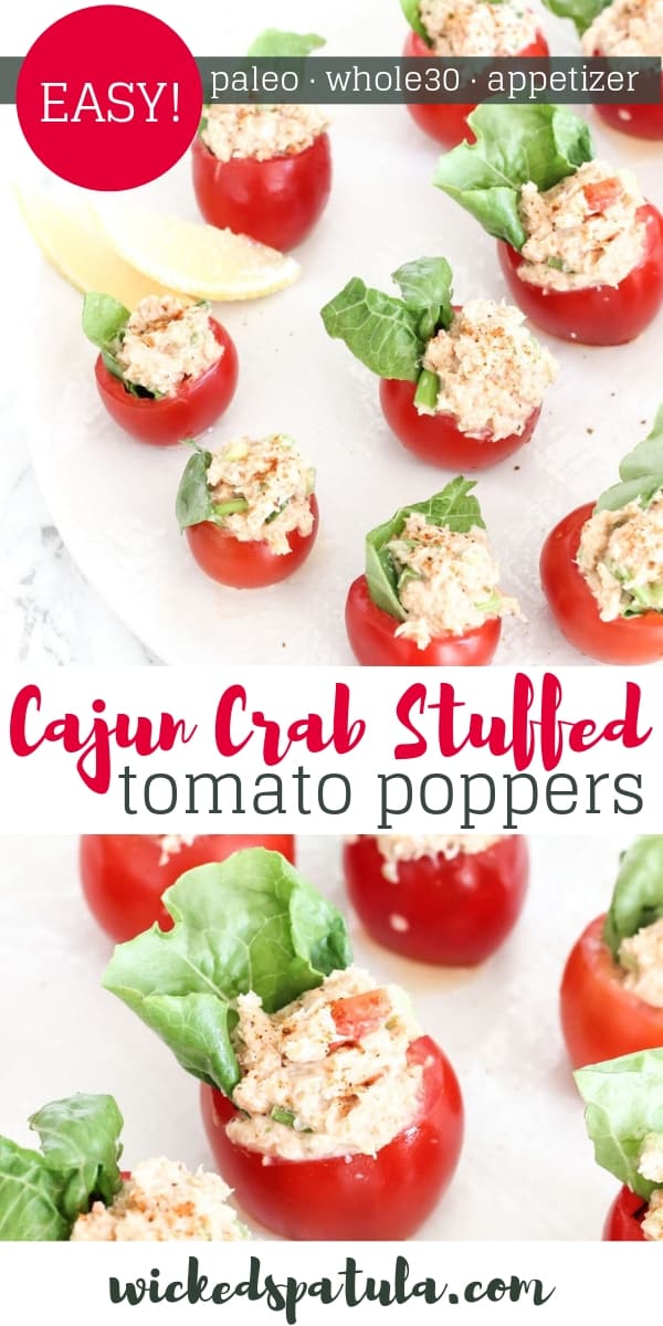 Cajun Crab Stuffed Tomato Poppers - Pinterest image