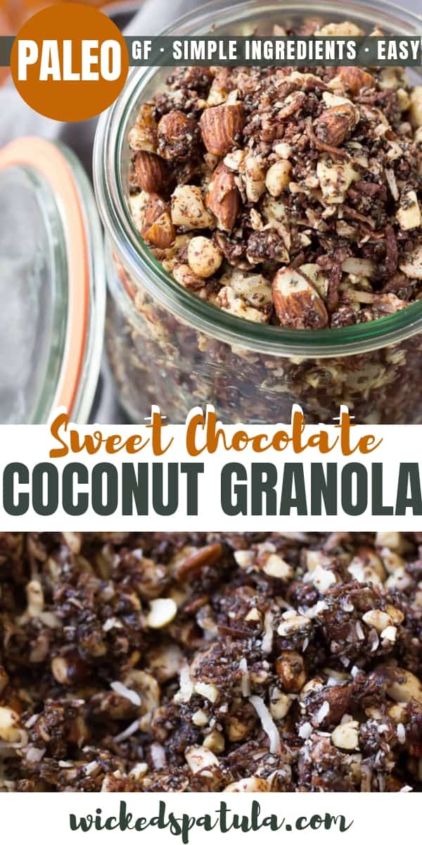 Paleo Chocolate Fudge Coconut Granola - Pinterest image