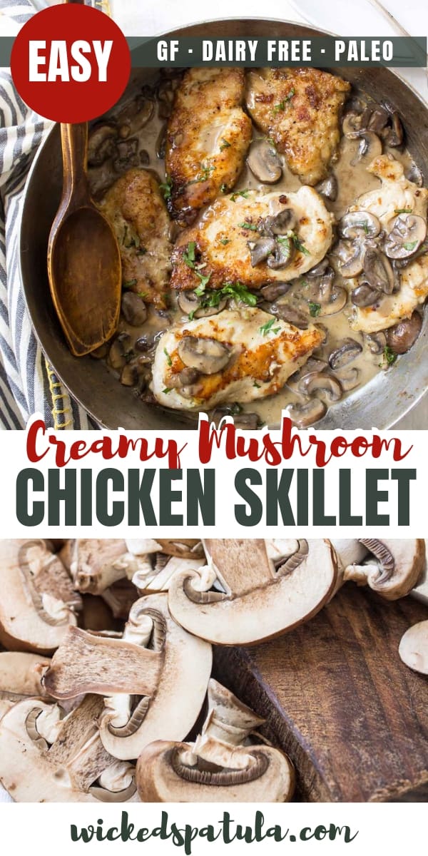 Dairy Free Creamy Mushroom Chicken Skillet - Pinterest image