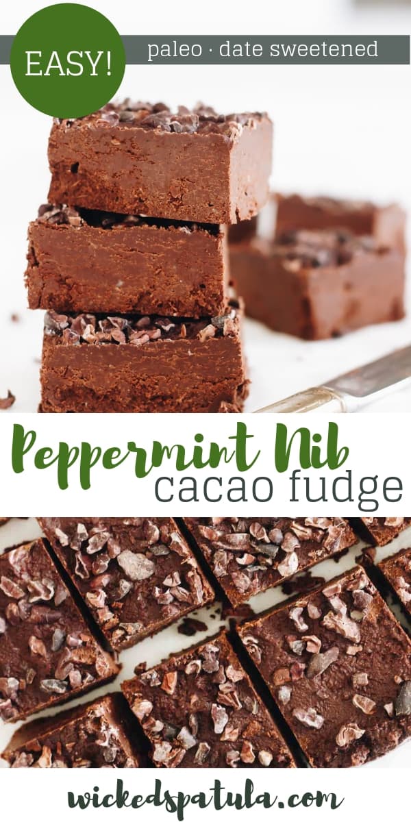 Date Sweetened Peppermint Cacao Nib Fudge - Pinterest image