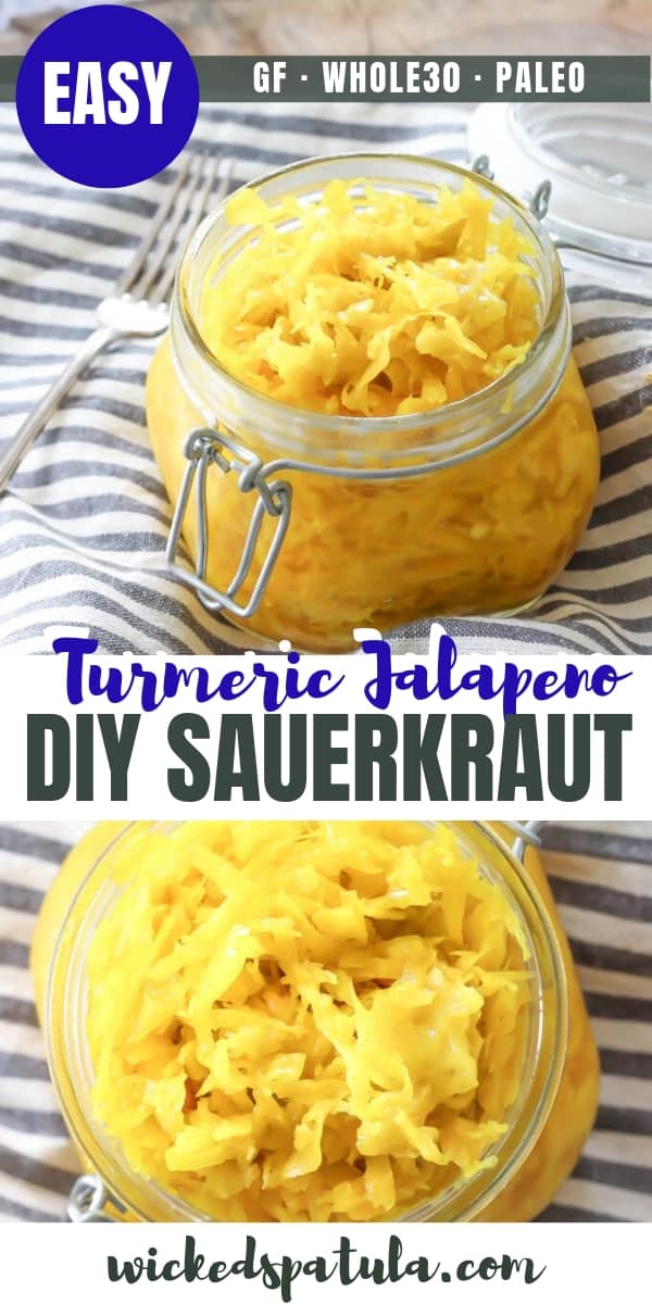 DIY Turmeric Jalapeño Sauerkraut - Pinterest image