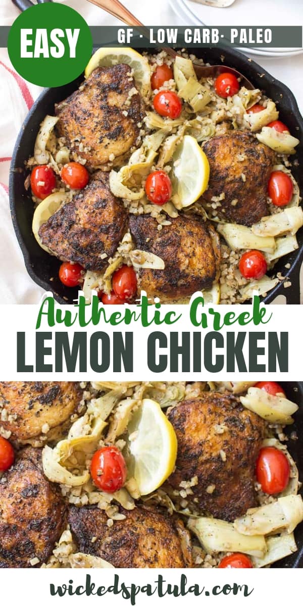 Easy Authentic Greek Lemon Chicken Recipe (One Pan!) - Pinterest image