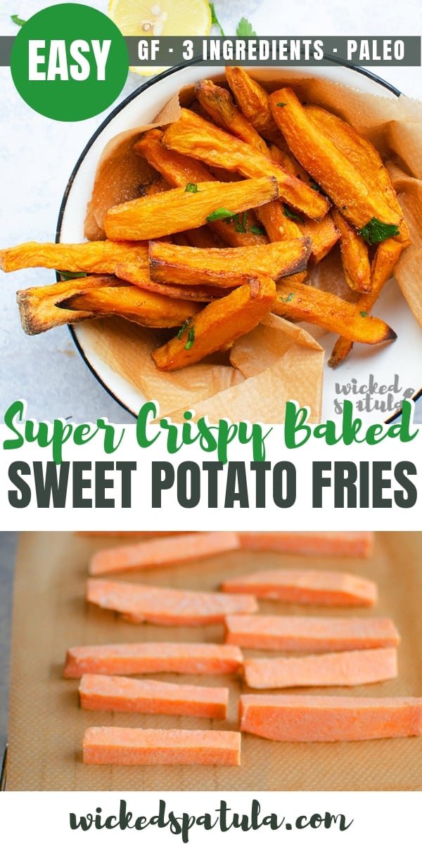 Easy Crispy Baked Sweet Potato Fries Recipe - Pinterest image