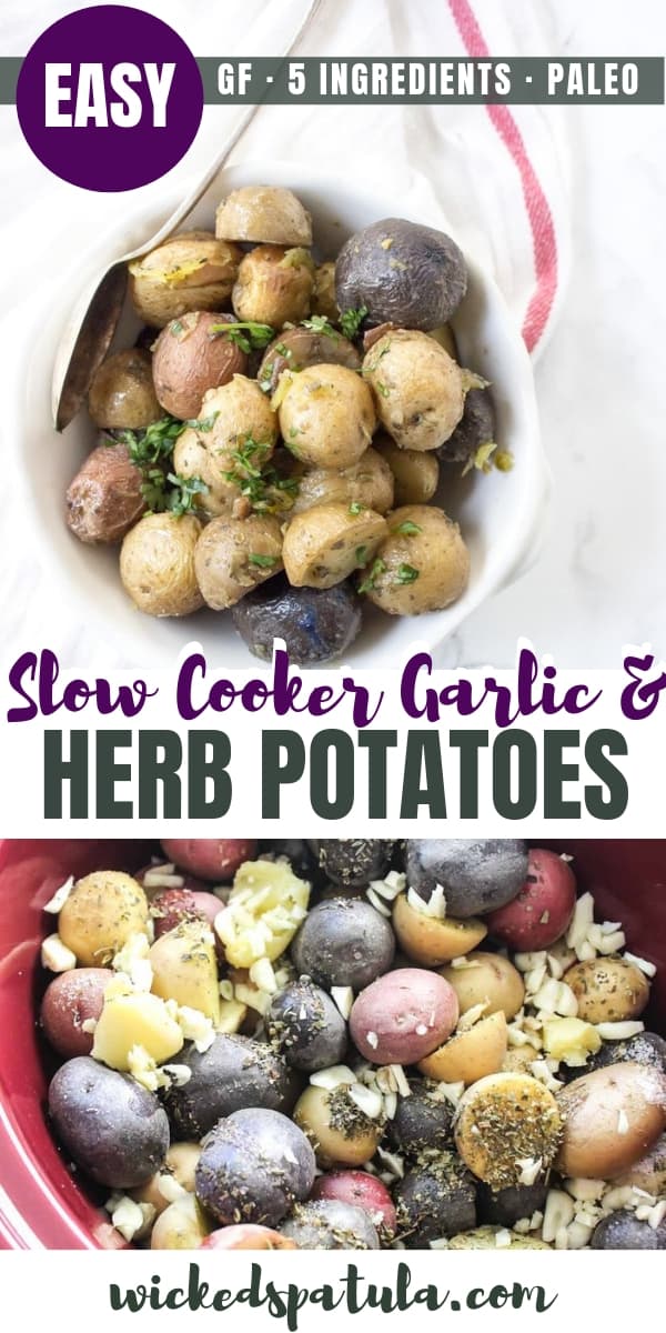 Slow Cooker Potatoes with Garlic and Herbs - Pinterest image