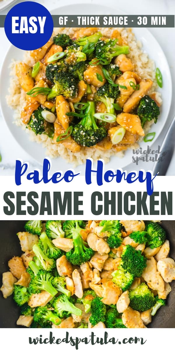 Easy Paleo Honey Sesame Chicken Recipe - Pinterest image