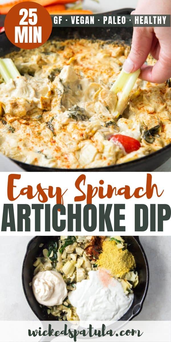 Easy Paleo Vegan Spinach Artichoke Dip - Pinterest image