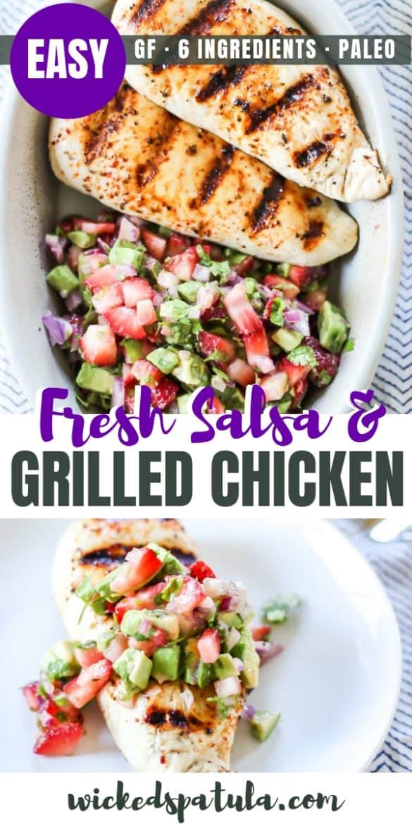 Grilled Chicken with Strawberry Avocado Salsa - Pinterest image