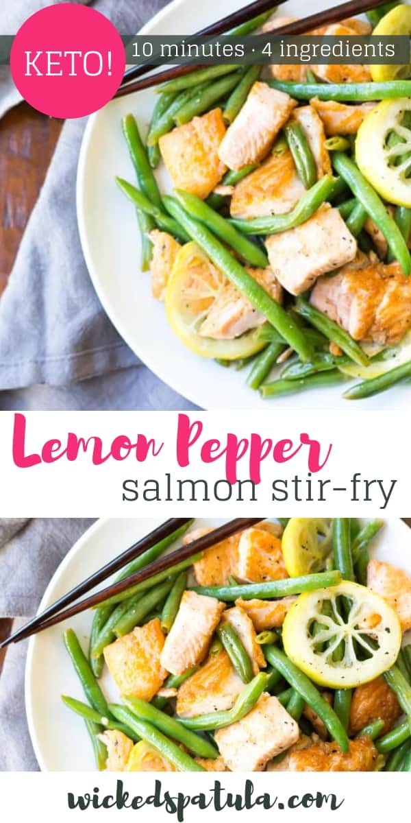 4 Ingredient Lemon Pepper Salmon Stir Fry - Pinterest image