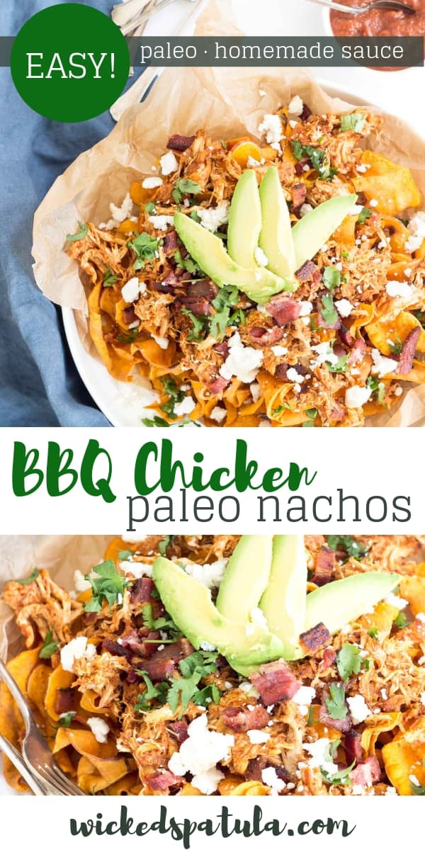 Paleo BBQ Chicken Nachos - Pinterest image