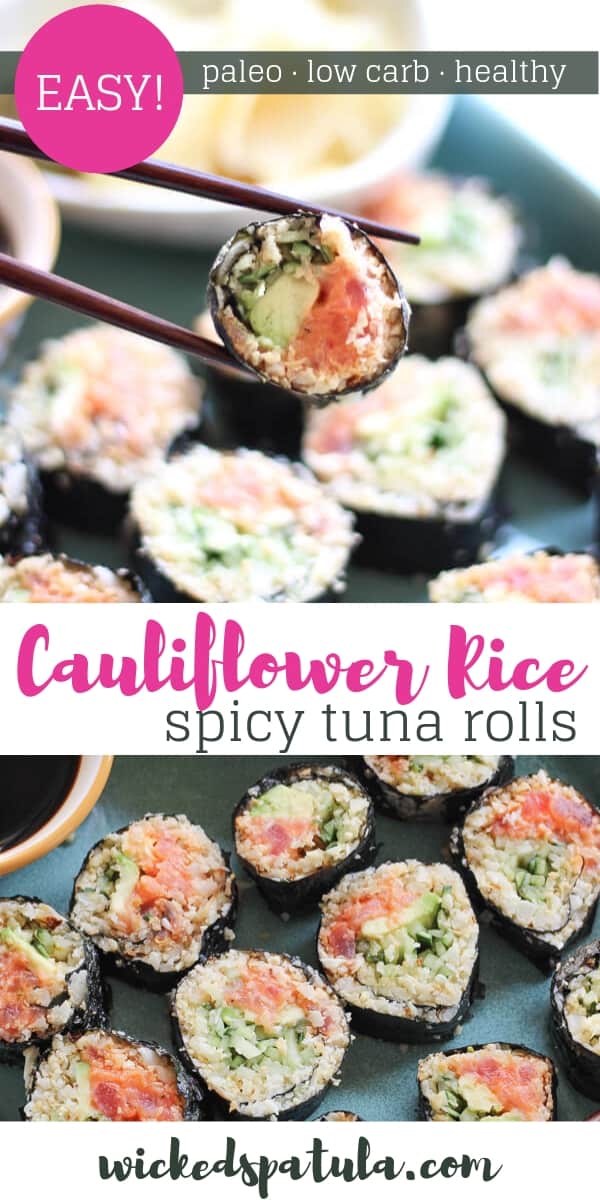 Cauliflower Rice Spicy Tuna Rolls - Pinterest image