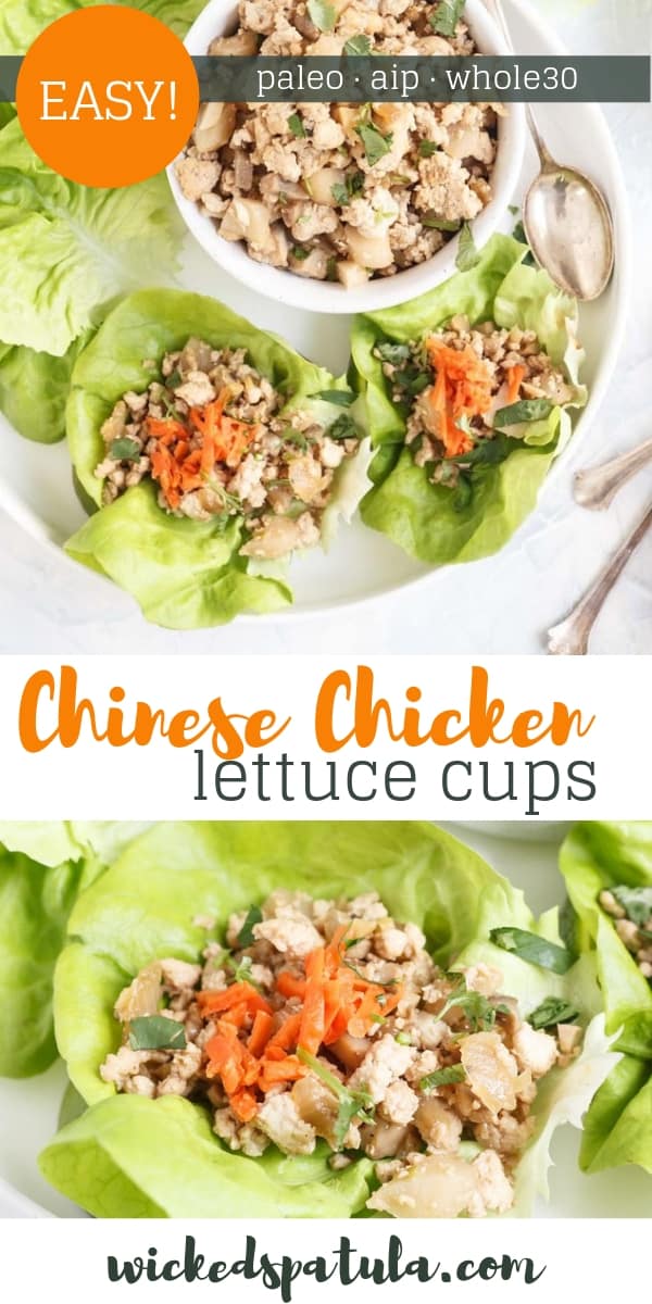 Paleo Chinese Chicken Lettuce Cups - Pinterest image
