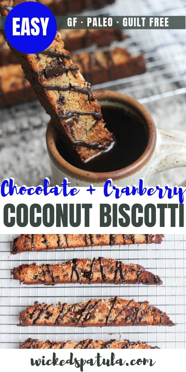 Paleo Chocolate Cranberry Coconut Biscotti - Pinterest image