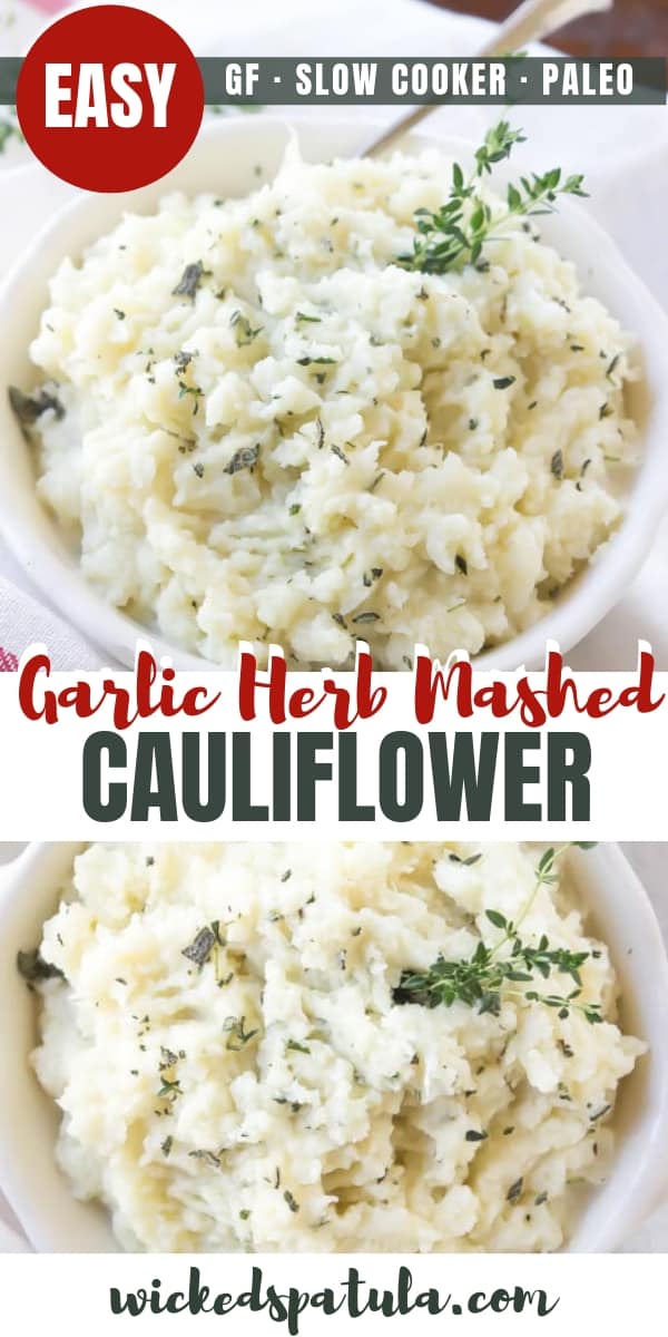 Slow Cooker Garlic Herb Mashed Cauliflower - Pinterest image