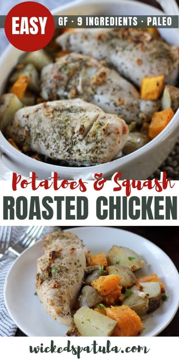 Roasted Chicken With Potatoes And Butternut Squash - Pinterest image