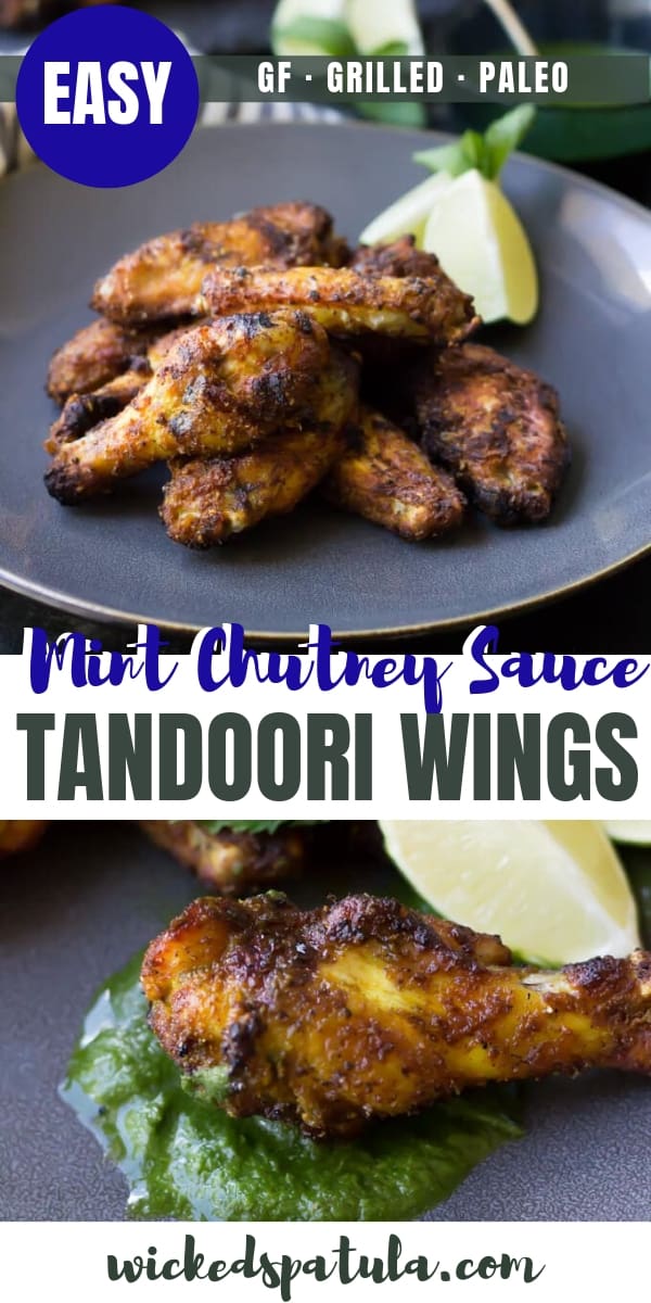 Paleo Tandoori Wings with Mint Chutney - Pinterest image